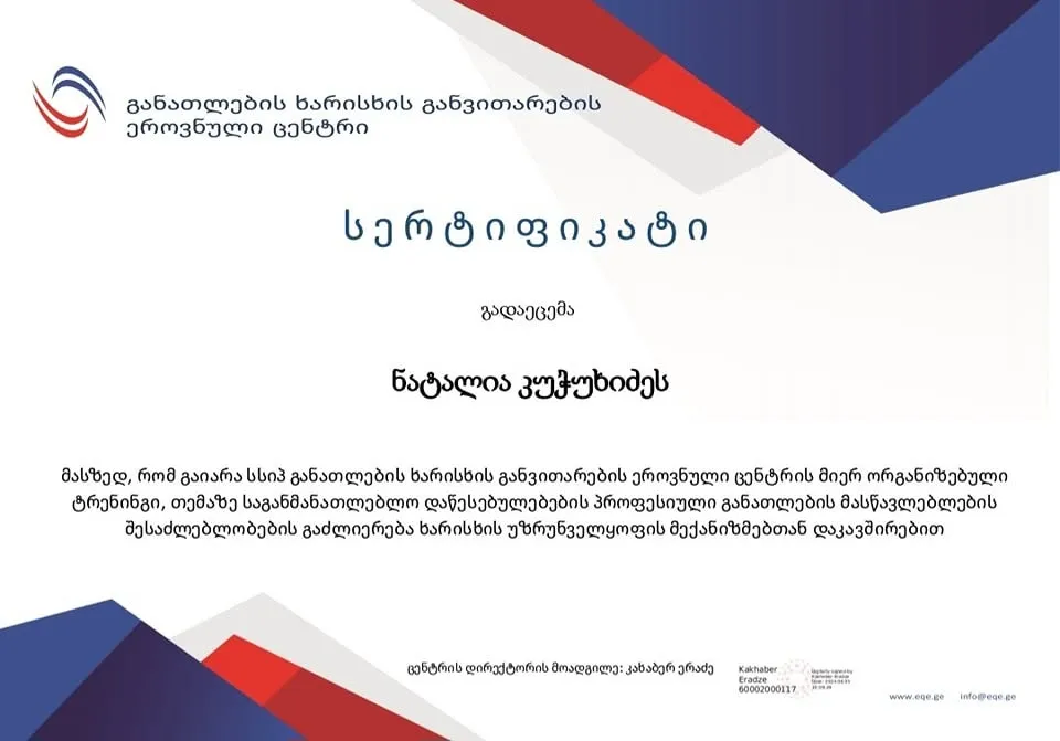 პროფესიული მასწავლებლის სერტიფიკატი